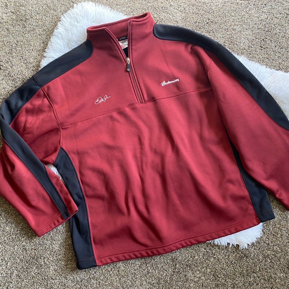 Chase Authentics Budweiser Dale Jr. Quarter Zip Pullover Mens Size XL Burgundy‎